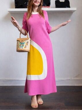 Frances Valentine Colorblock Pink Cotton Long Dress